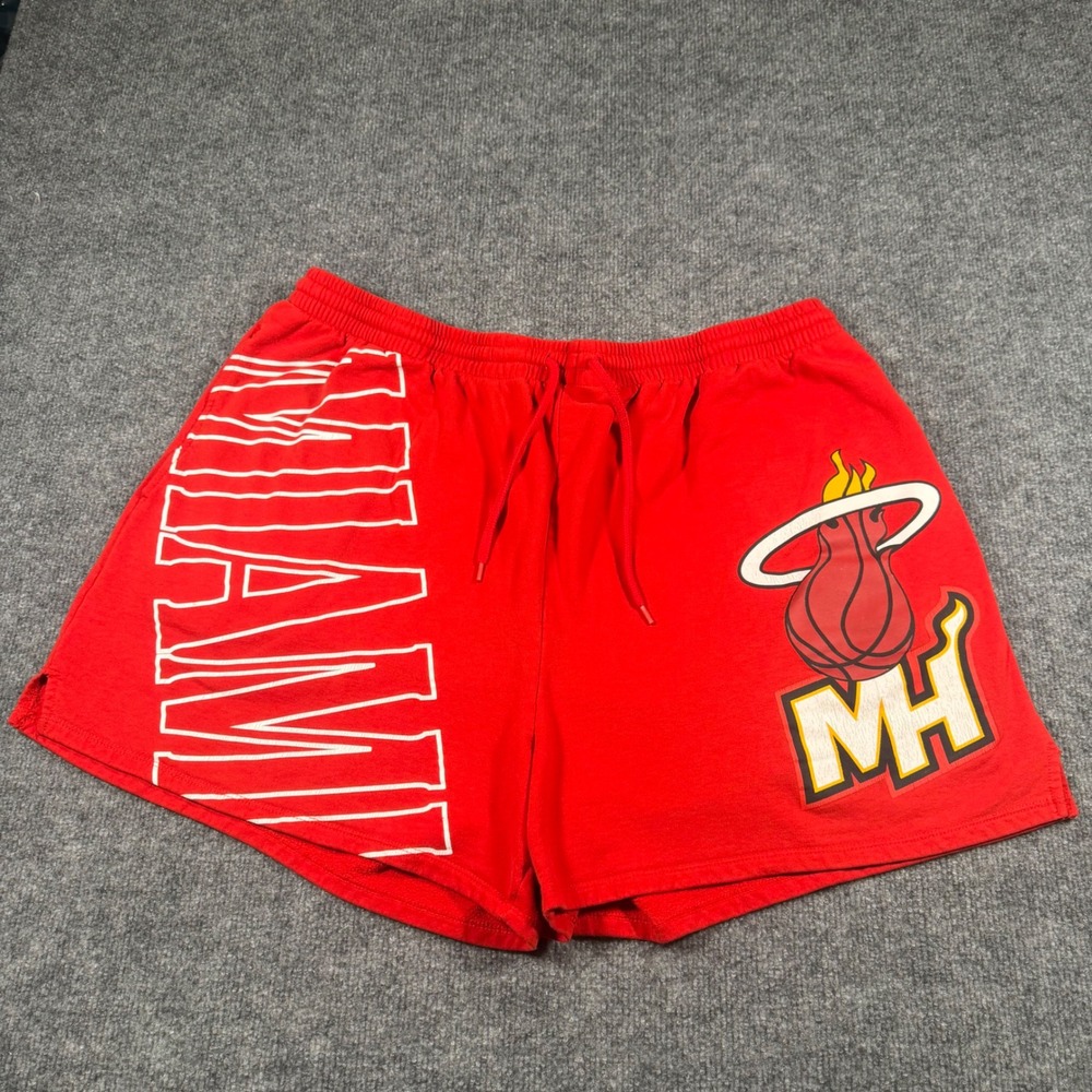 NBA Miami Heat Red Fleece Sweat Shorts Mens 2X Big Logo Basketball With Pockets